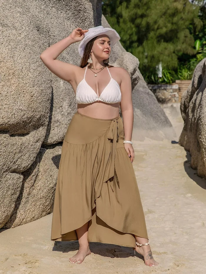 Plus Size High-Low Skirt with Tie Detail - Skirts
