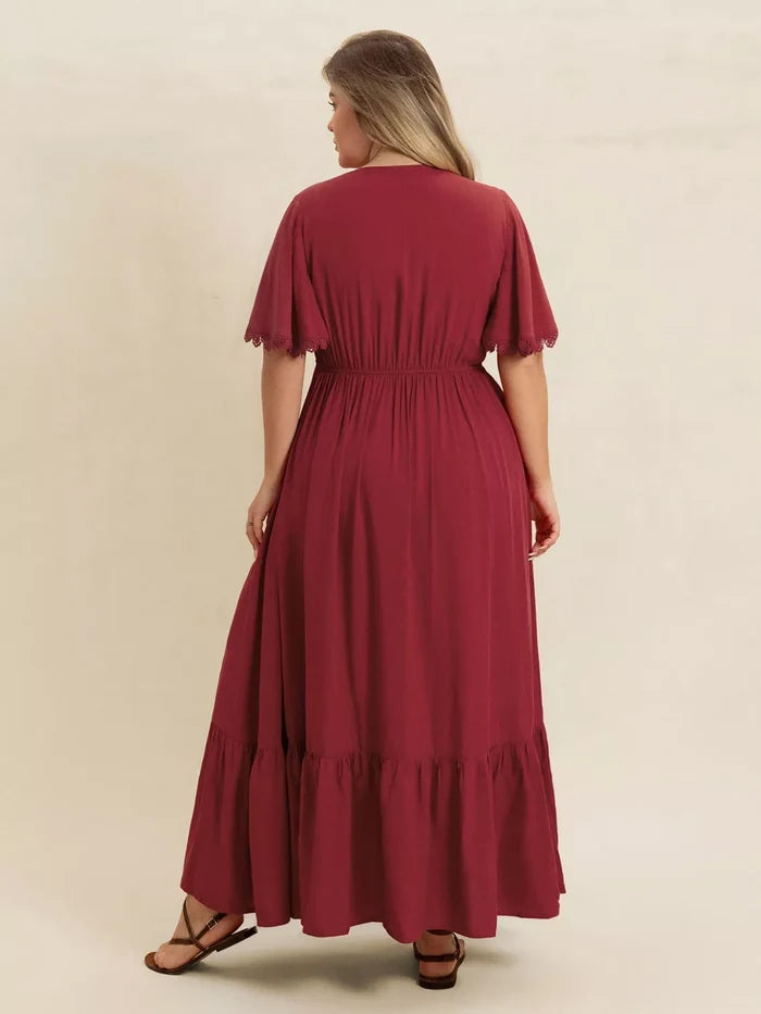 Plus Size Lace Detail Flutter Sleeve Maxi Dress - Dresses