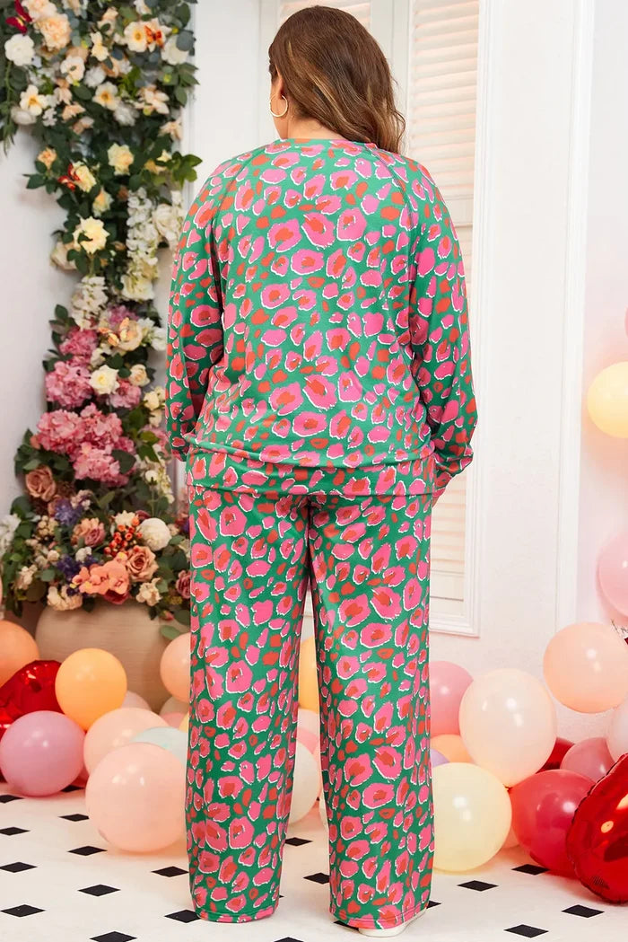 Plus Size Printed Loungewear Set for Comfort - Lounge