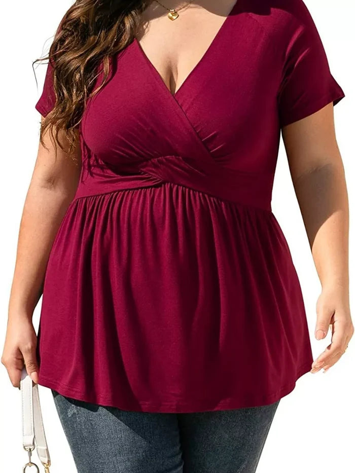 Plus Size Surplice Short Sleeve T-Shirt - T-Shirts