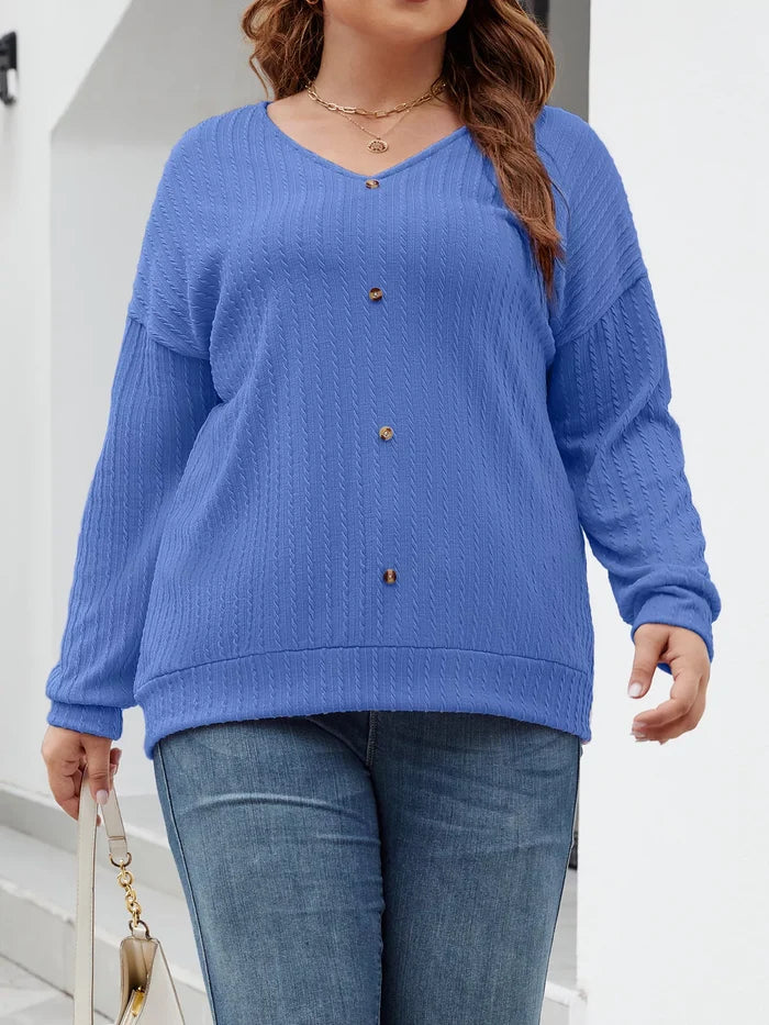 Plus Size V-Neck Dropped Shoulder Blouse Royal Blue - Blouse