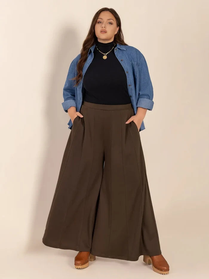 Plus Size Wide Leg Pants with Pockets - Trousers