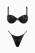 PU Leather Pierced Bra & G-String Set Black – Size S | Archive Sample