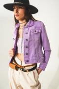 Raw edge denim jacket in purple