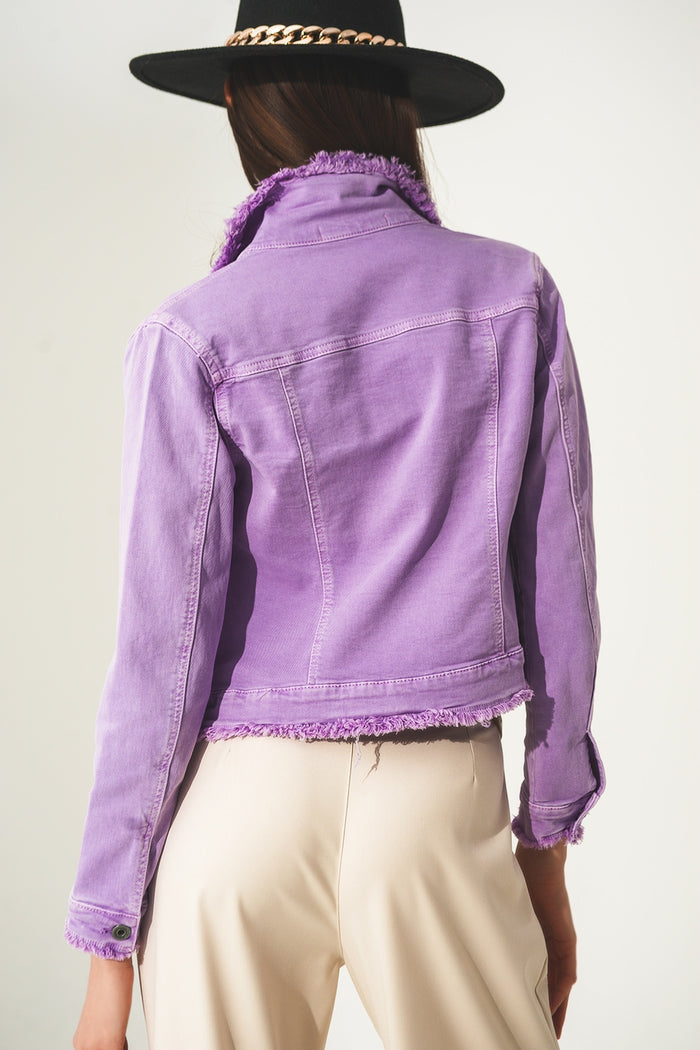 Raw edge denim jacket in purple