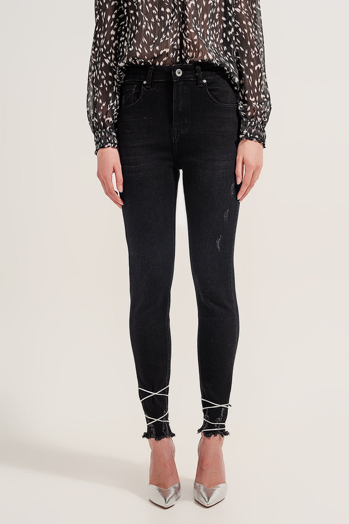 Raw hem skinny jeans in washed black - Denim