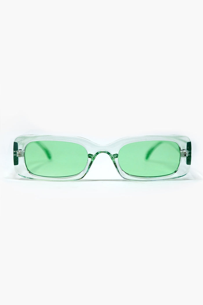 Rectangular Green Transparent Sunglasses with Green Smoke Lenses