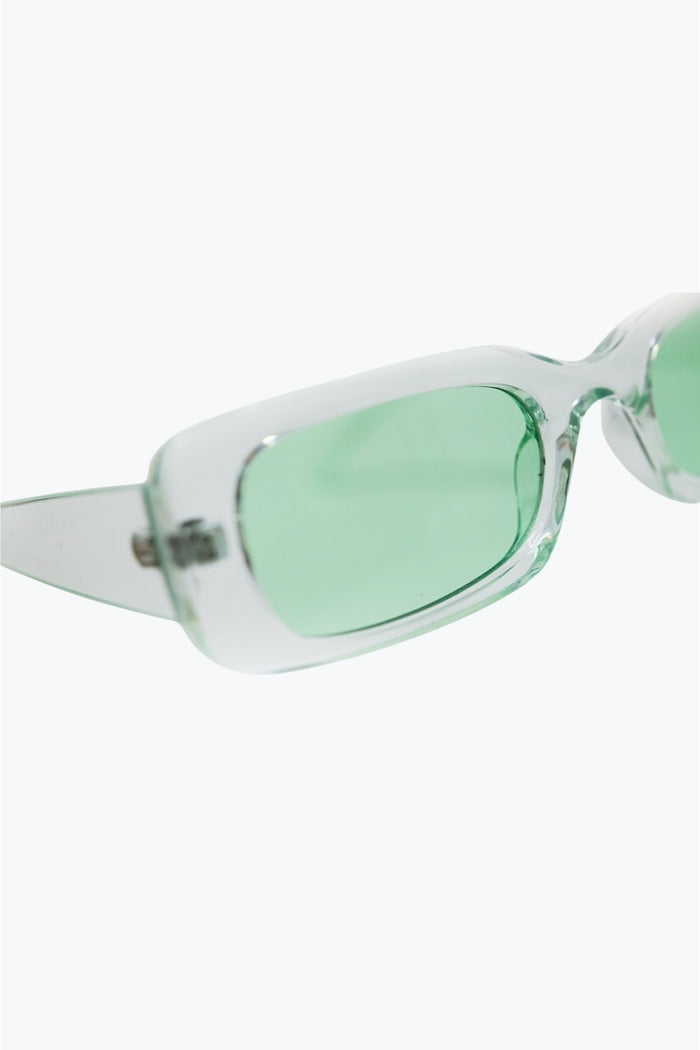 Rectangular Green Transparent Sunglasses with Green Smoke Lenses