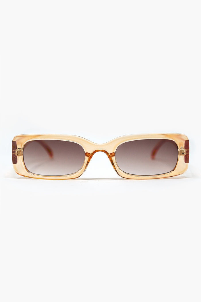 Rectangular Yellow Transparent Sunglasses with brown Smoke Lenses