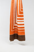 Red scarf in fine knit with geometric print