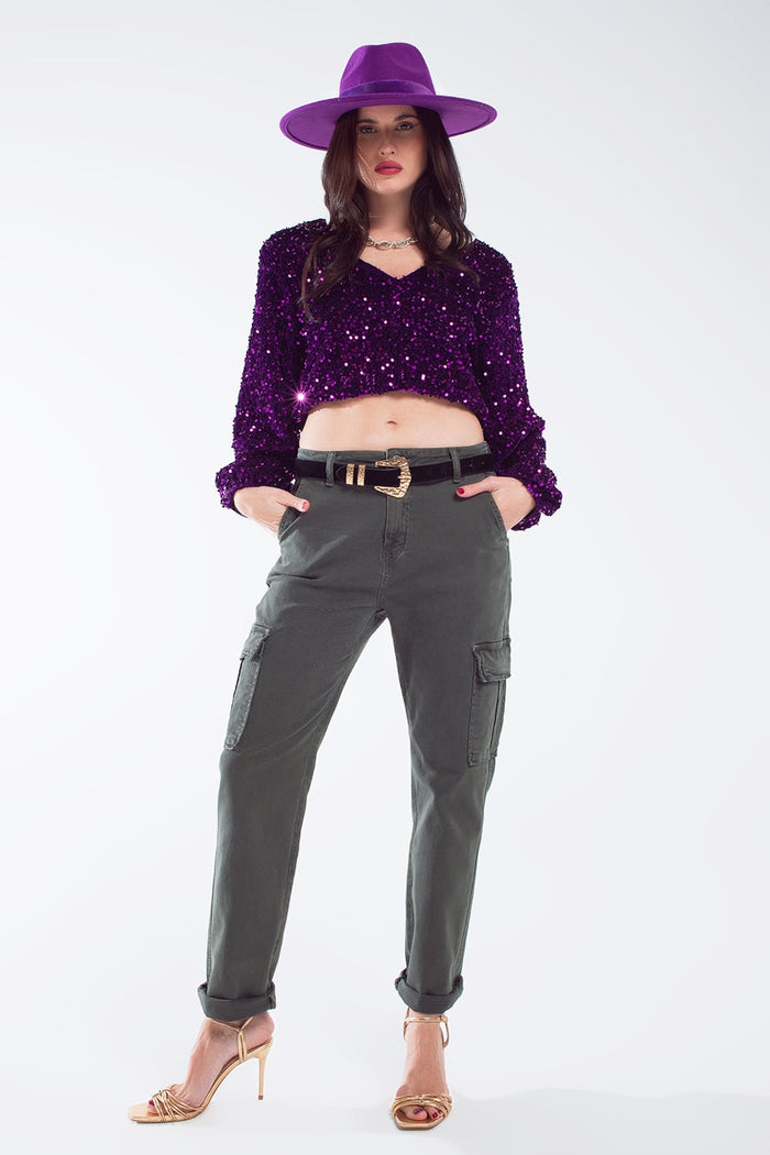 Relaxed cargo pants in Army dark green - Coloured Jeans