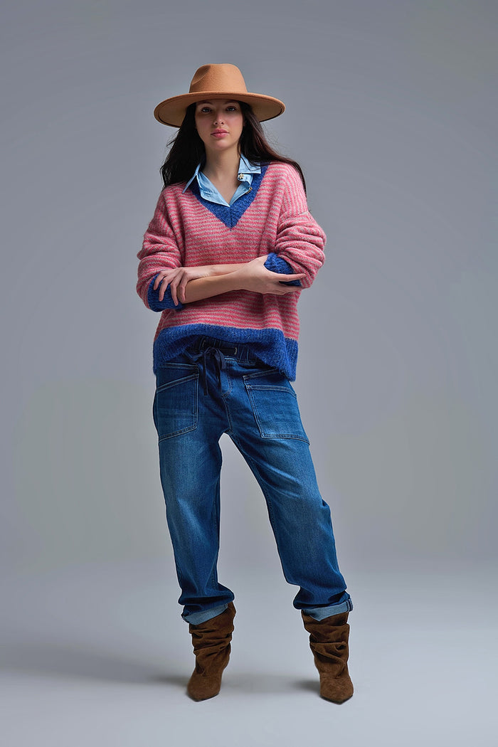 Relaxed fit Jeans with front pockets and a tie at the waist - Denim