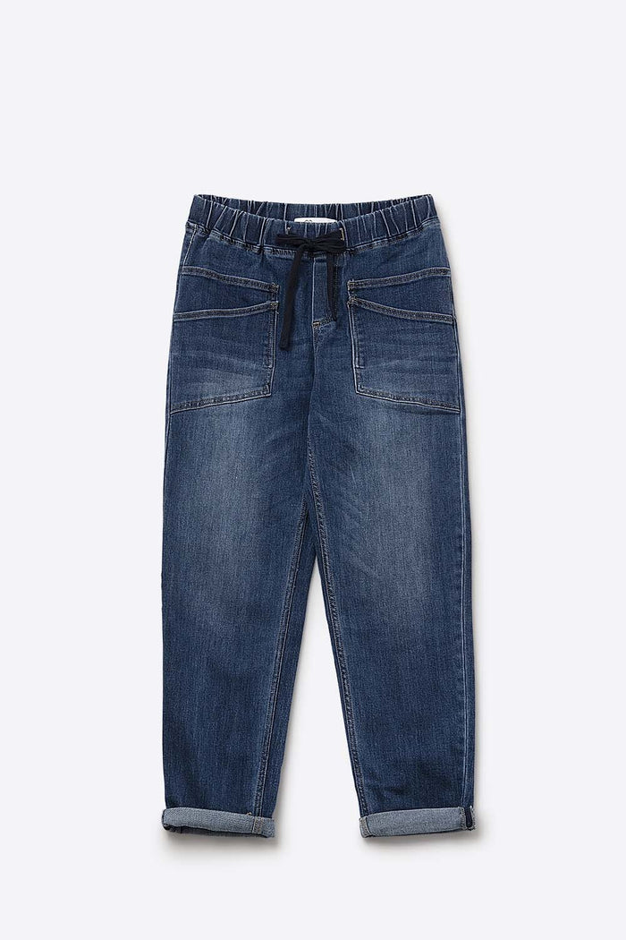 Relaxed fit Jeans with front pockets and a tie at the waist - Denim