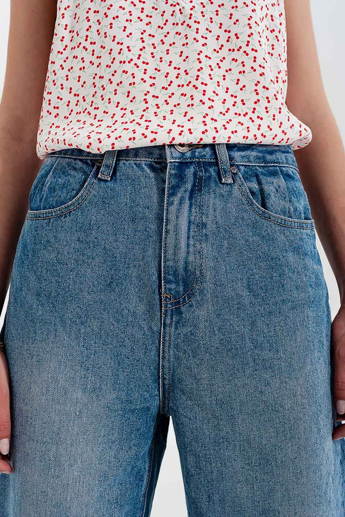 Relaxed fit side rip jeans in mid blue - Denim
