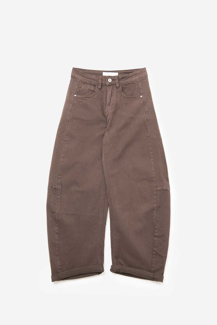 Relaxed Fit Straight Barrel Leg Pants in fango color