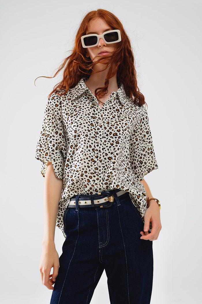 Relaxed Oversized Leopard Print Short Sleeves Shirt - Shirts