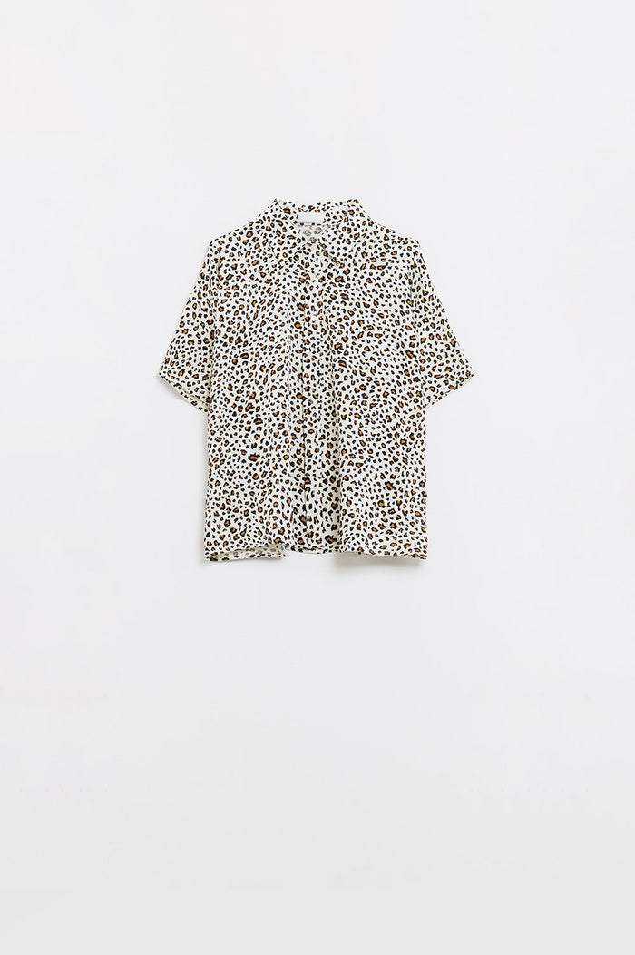 Relaxed Oversized Leopard Print Short Sleeves Shirt - Shirts
