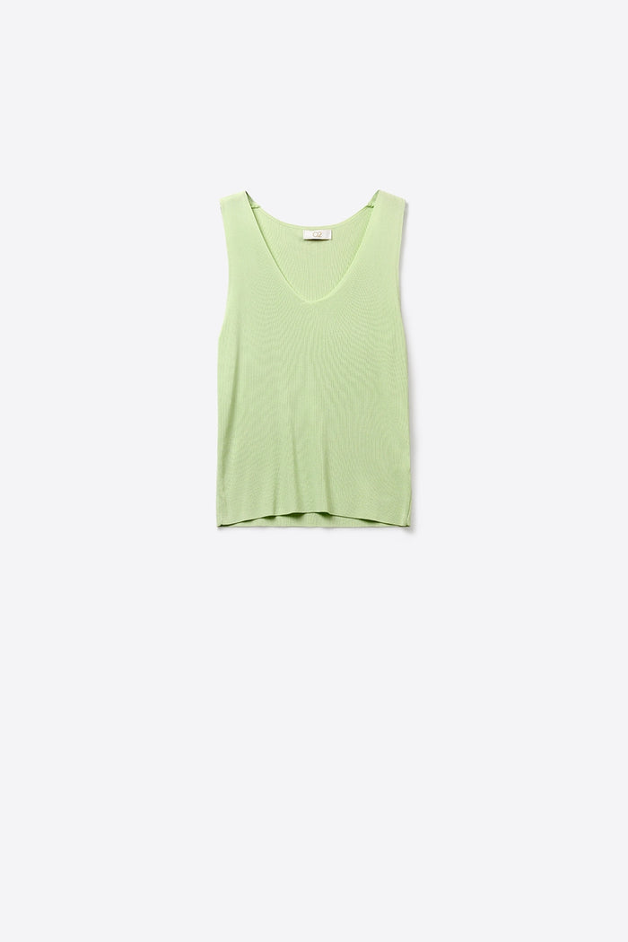 Ribbed Knit V-Neck Tank Top in mint green color