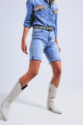Roll hem denim short in mid blue - Denim