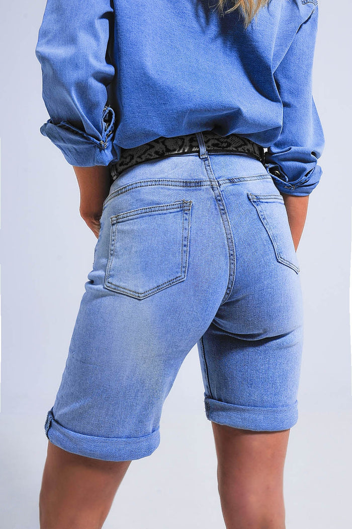 Roll hem denim short in mid blue - Denim