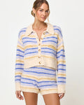 Seaside Stripe | Badge:New Arrival_#B2AC88_#ffffff'
LSPACE Rumi sweater in seaside stripe, front view on model.