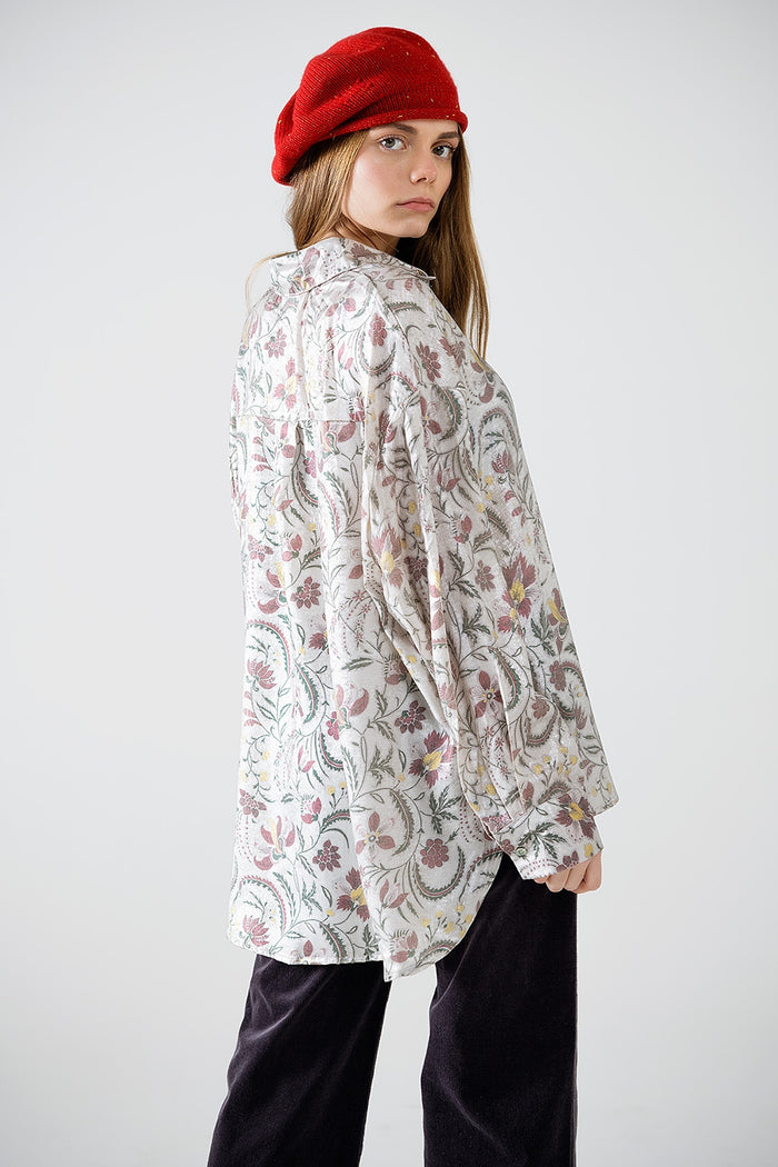 Satin blouse with flower print in grey - Shirts
