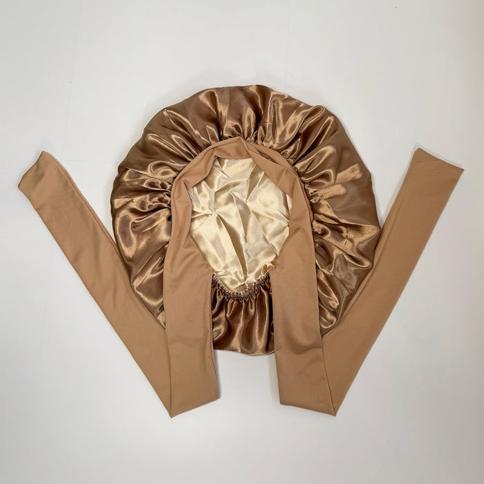 Satin Bonnet + African Exfoliating Net Sponge Set, Sleep Cap Hair Care Bonnet for Curly Hair