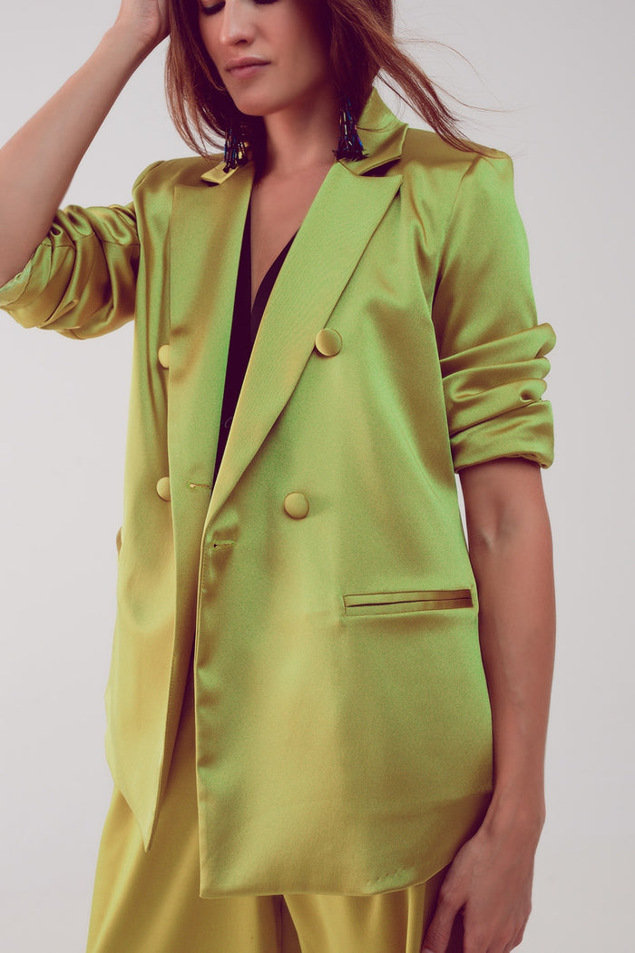 Satin tailored double breast blazer in lime