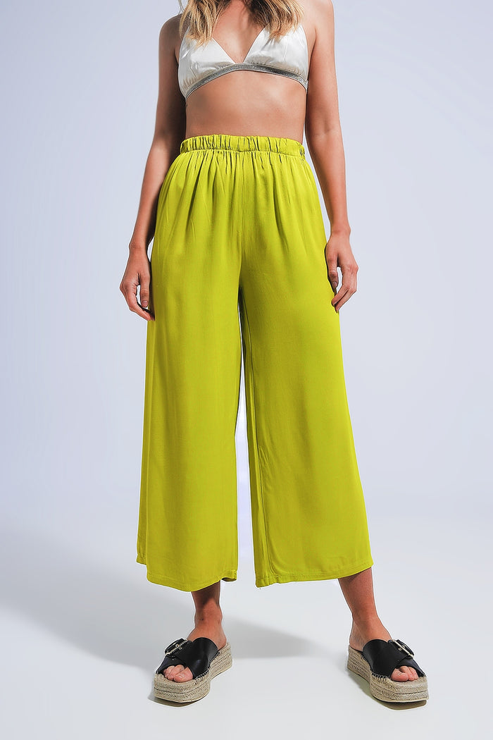 Satin wide leg pants in green - trousers