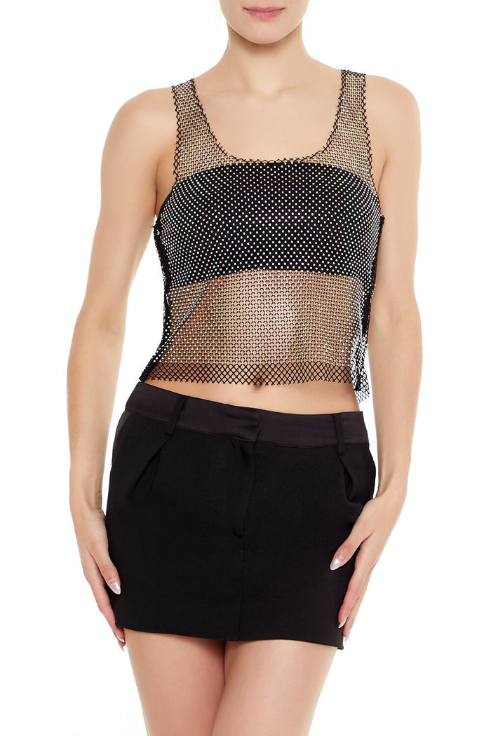 Sheer Rhinestone Netted Tank Top