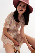 shirred mini skater dress in floral yellow - dress