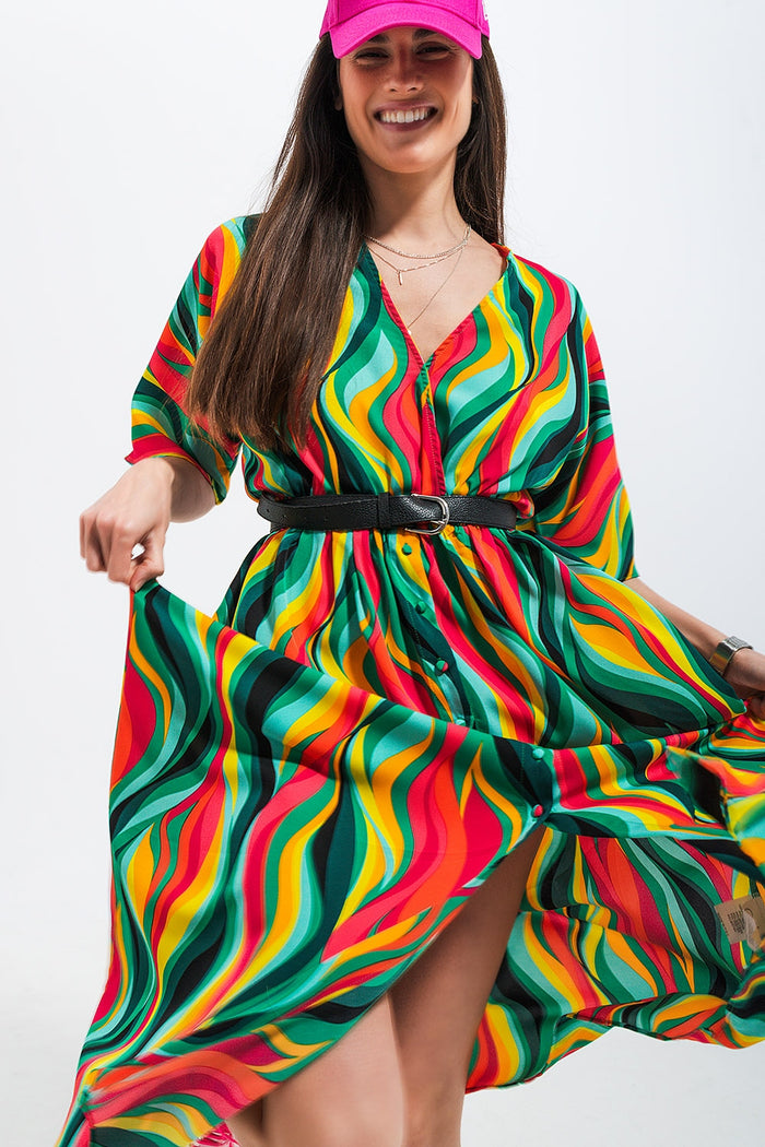 Shirt dress in green abstract swirl print - dress