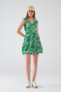 short green boho flower print dress with lurex detail - dress