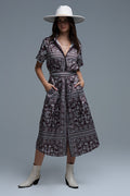 Short Sleeve Paisley Print Shirt Dress in brown - dress