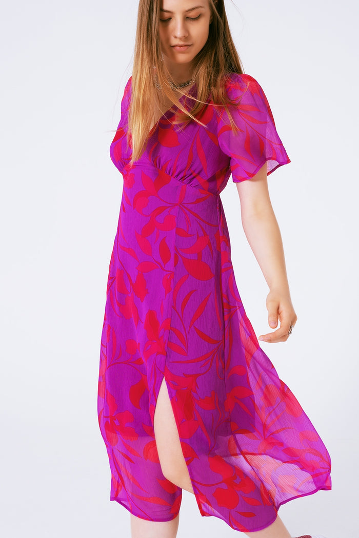 short sleeve V-neck chiffon maxi dress in floral print - dress