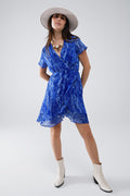Short Wrap Dress in blue animal printed and Gold lurex - dress