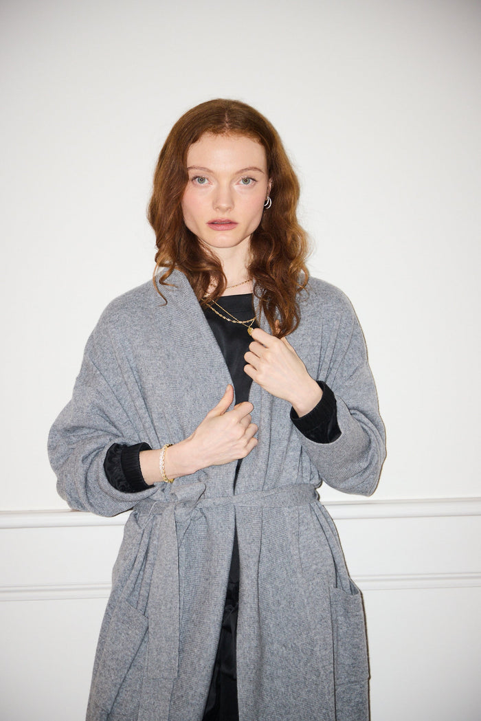 Silver Grey Pure Cashmere Robe - Women's Nightwear