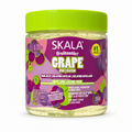 Skala Fruitastic Grape Hair Jelly 550g in a clear jar with a bright green lid, displayed on a clean white background. Vegan hair jelly infused with grape seed extract to enhance shine, define curls, hydrate hair and reduce frizz for wavy, curly and coily hair.