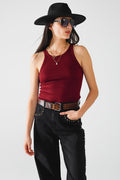 Sleeveless burgundy Top With Ribbed details - top