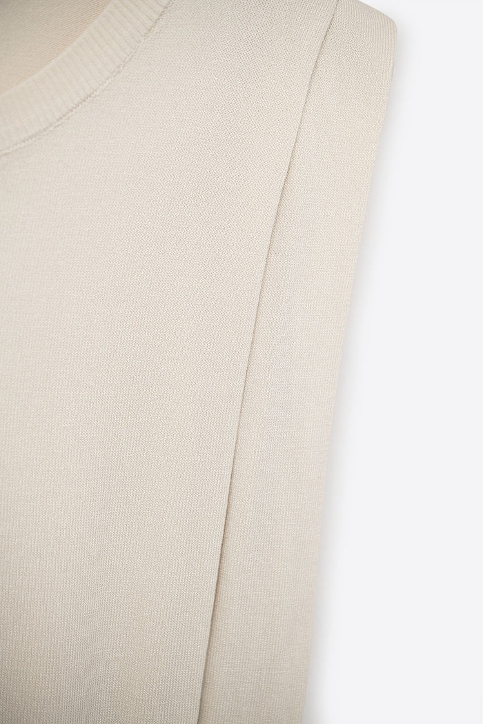 Sleeveless Knited Top With Shoulder Drape in Beige