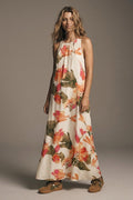 Sleeveless light woven maxi dress with a cream floral print in a relaxed fit - dress