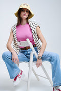 Sleeveless Ribbed knitted Top In Pink