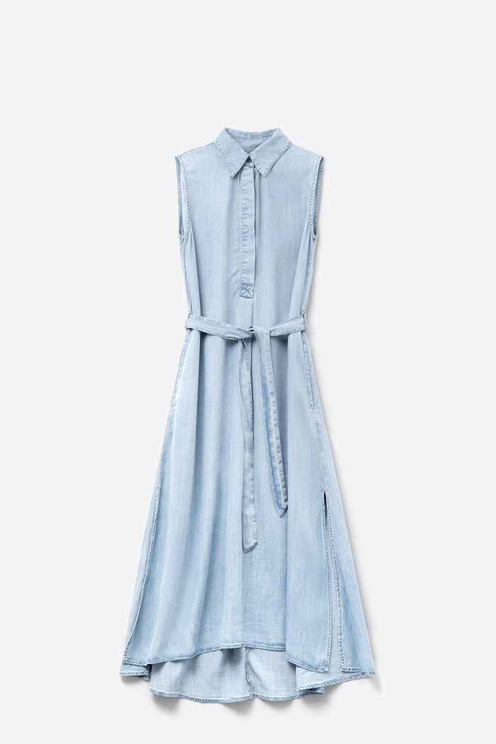 Sleeveless tencel fabric shirt dress in Blue - dress
