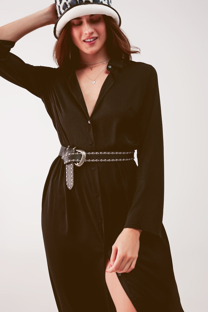 Slouchy plunge shirt maxi dress in black - dress
