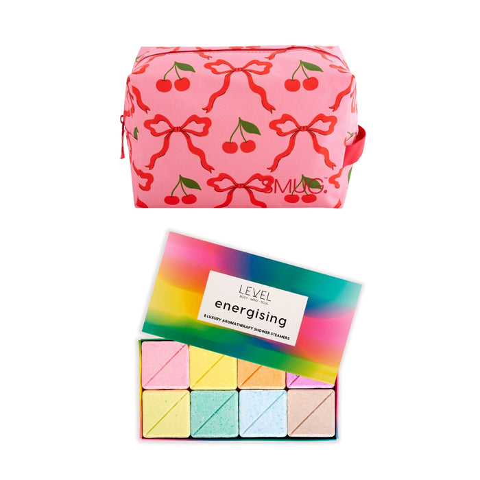 SMUG Wake-Up Wash Bag Set with Energising Bath Blocks Red Cherries - Wake Up Wash Bag Set