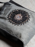 SOFT GREY dark purple calf skin handles grommet boho bag