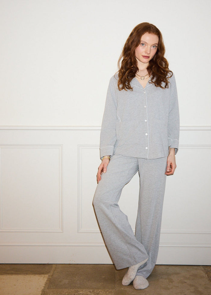 Soft Grey Marl Modal Cotton Pyjama Set - Pajamas