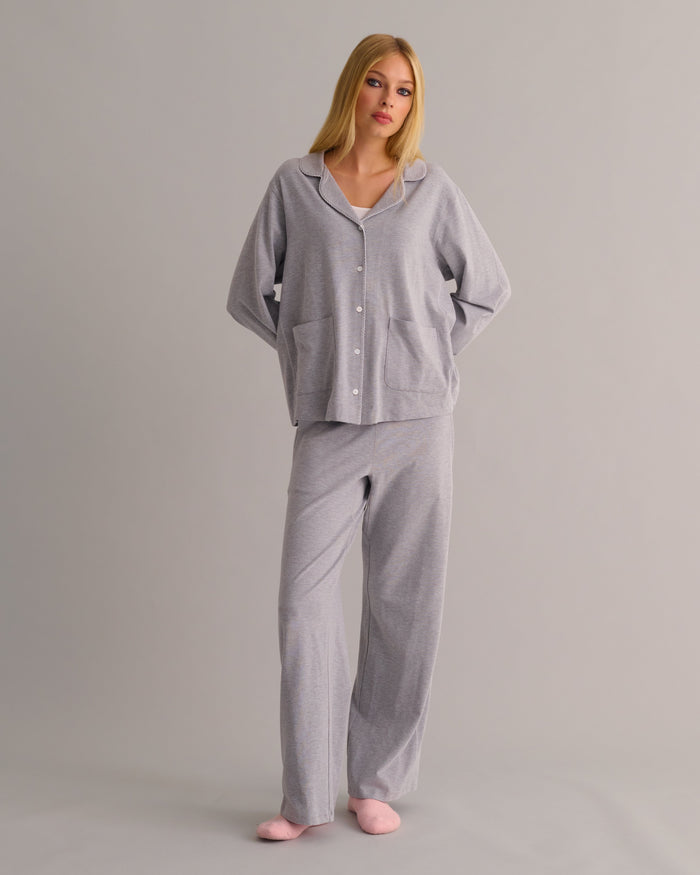 Soft Grey Marl Modal Cotton Pyjama Set - Pajamas