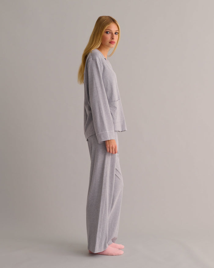 Soft Grey Marl Modal Cotton Pyjama Set - Pajamas