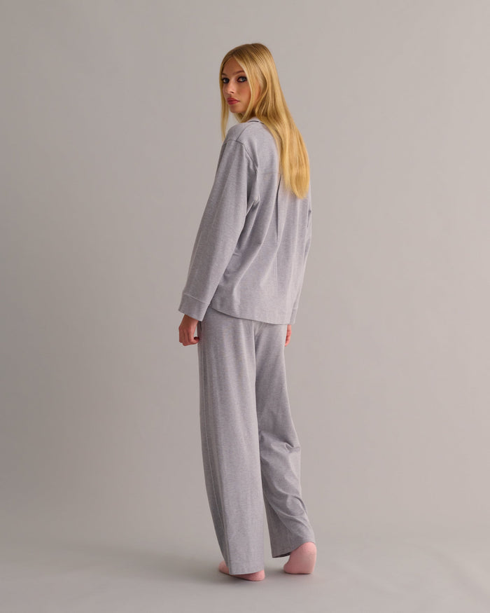 Soft Grey Marl Modal Cotton Pyjama Set - Pajamas